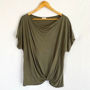 e. Luna Cowelneck Dolman Short Sleeve Knit Top Dark Olive Size Large